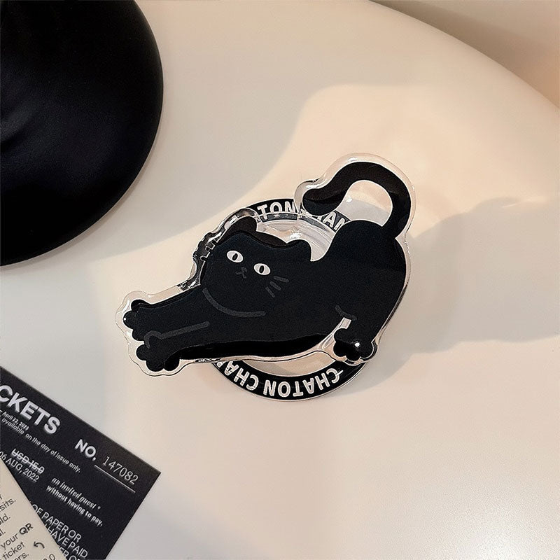 【黒猫がキュート】ブラックキャットMagSafeスマホグリップ【スマホグリップ】
