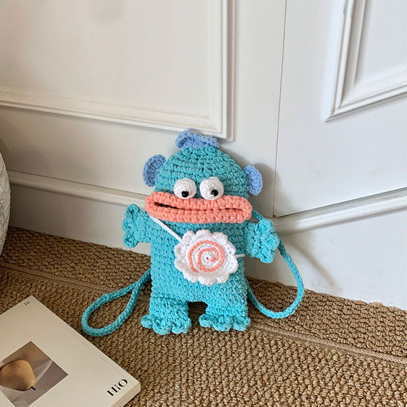 【ゆるかわデザイン】ブルーモンスター編み込みニットスマホサコッシュ【その他のタイプ】