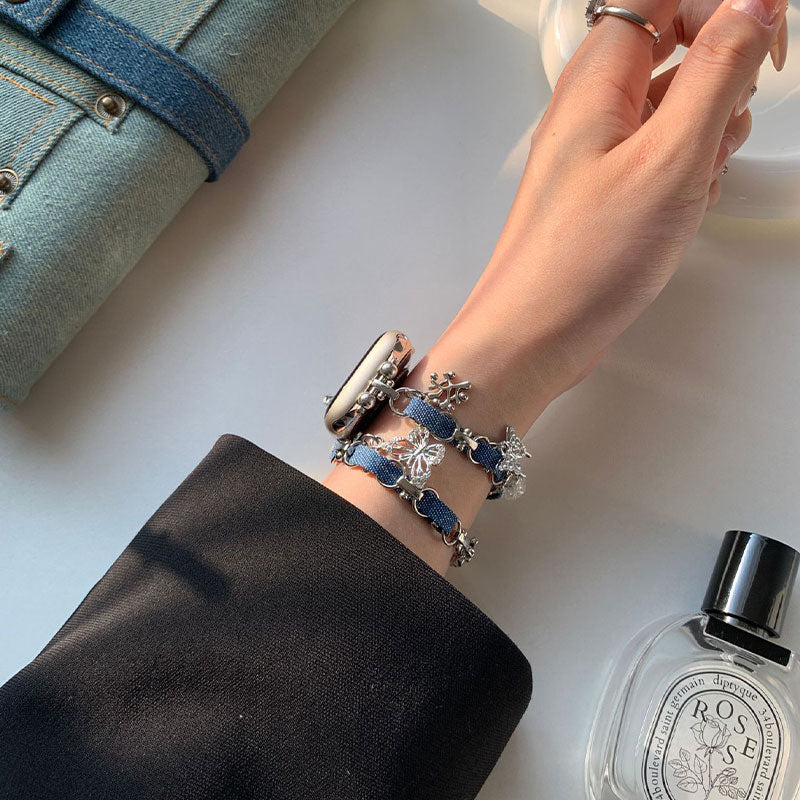 【華奢な煌めき】チャーム付きダブルチェーンアップルウォッチバンド【Apple Watch】