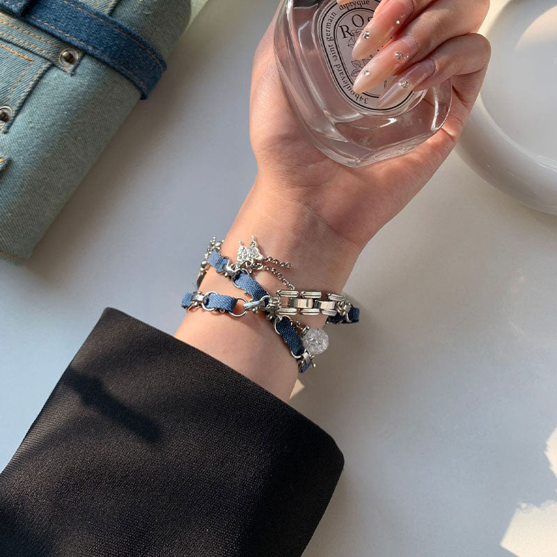 【華奢な煌めき】チャーム付きダブルチェーンアップルウォッチバンド【Apple Watch】