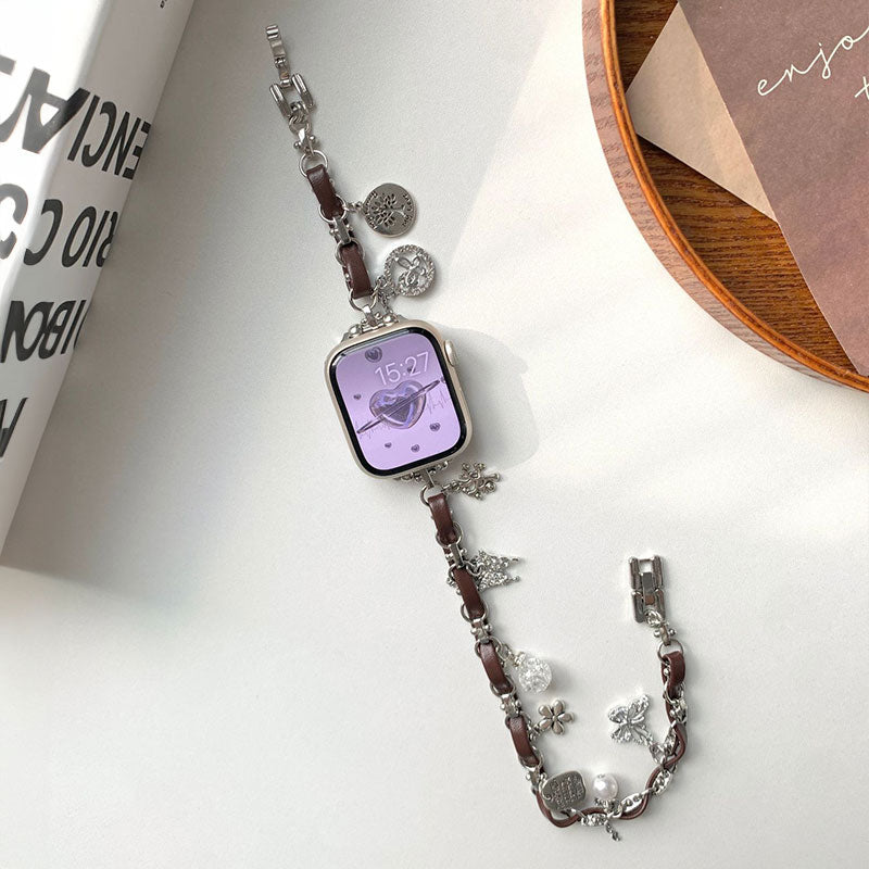 【華奢な煌めき】チャーム付きダブルチェーンアップルウォッチバンド【Apple Watch】