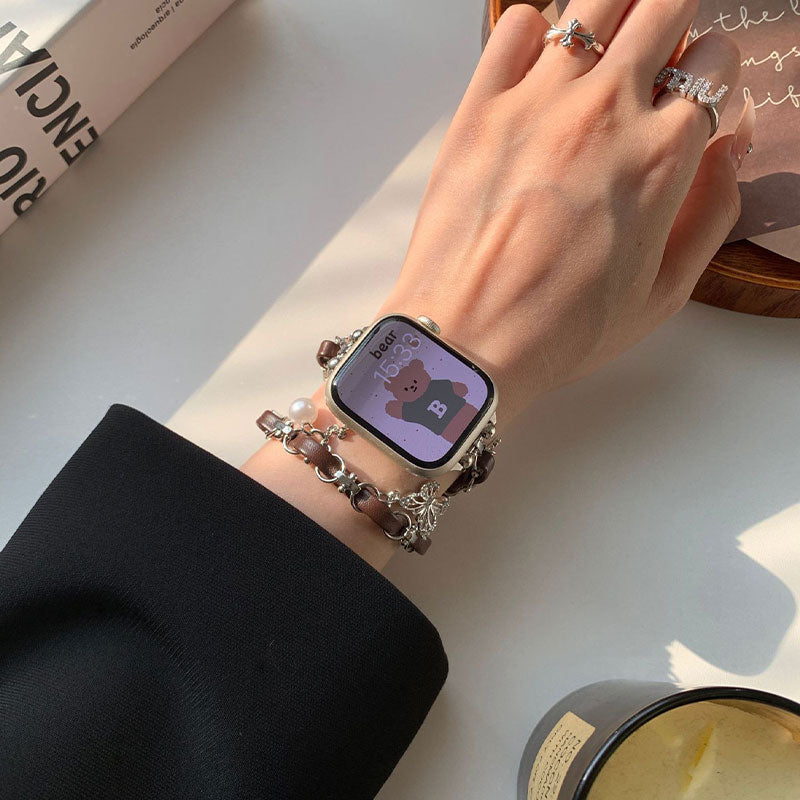 【華奢な煌めき】チャーム付きダブルチェーンアップルウォッチバンド【Apple Watch】