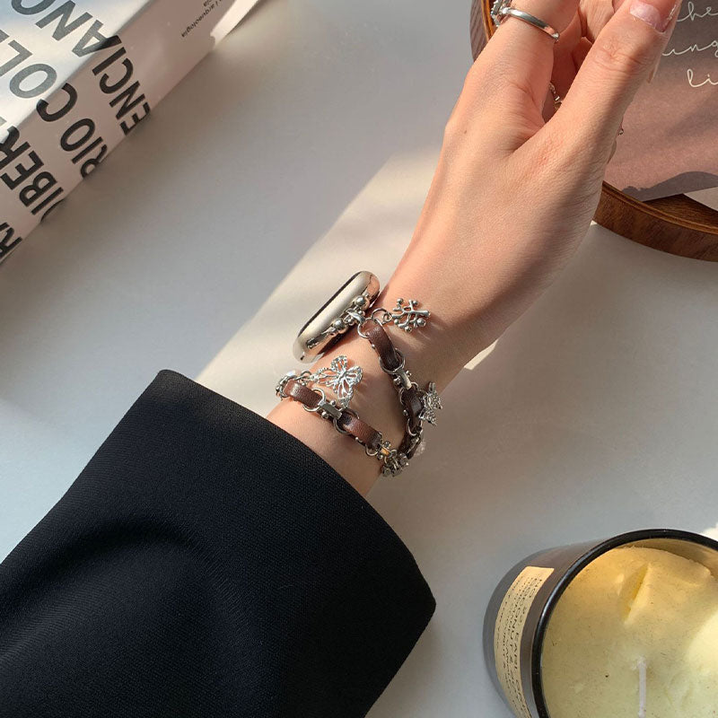 【華奢な煌めき】チャーム付きダブルチェーンアップルウォッチバンド【Apple Watch】
