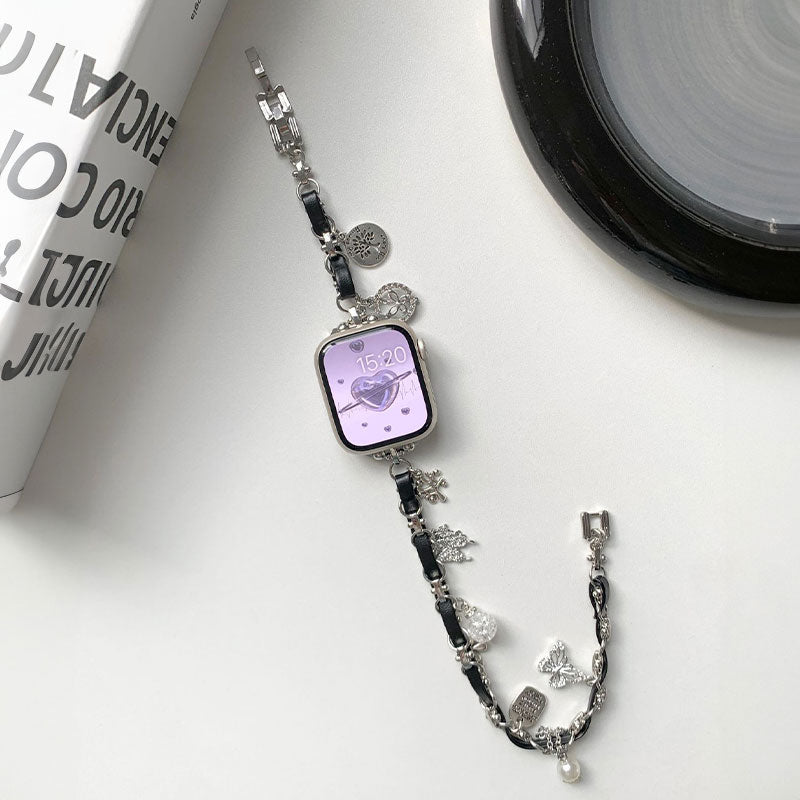 【華奢な煌めき】チャーム付きダブルチェーンアップルウォッチバンド【Apple Watch】