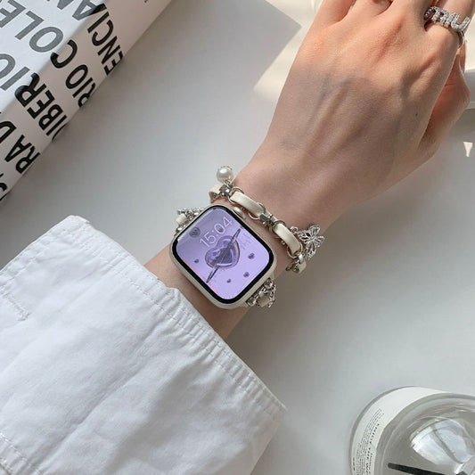 【華奢な煌めき】チャーム付きダブルチェーンアップルウォッチバンド【Apple Watch】
