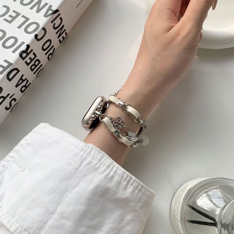 【華奢な煌めき】チャーム付きダブルチェーンアップルウォッチバンド【Apple Watch】