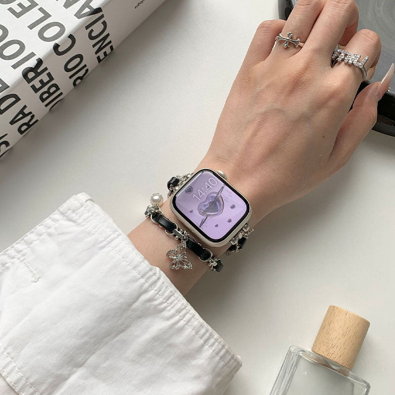 【華奢な煌めき】チャーム付きダブルチェーンアップルウォッチバンド【Apple Watch】