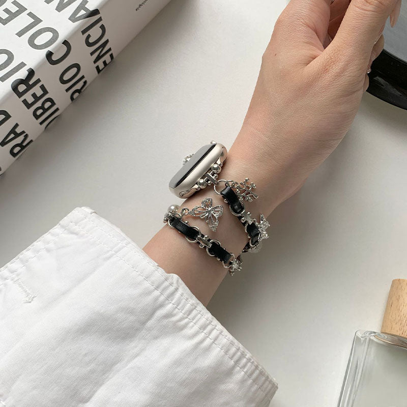 【華奢な煌めき】チャーム付きダブルチェーンアップルウォッチバンド【Apple Watch】