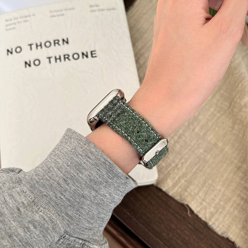【秋冬コーデ】チェックデザインウールレザーアップルウォッチバンド【Apple Watch】