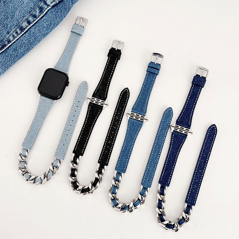 【カジュアルに映える】デニムチェーンダブルループアップルウォッチバンド【Apple Watch】