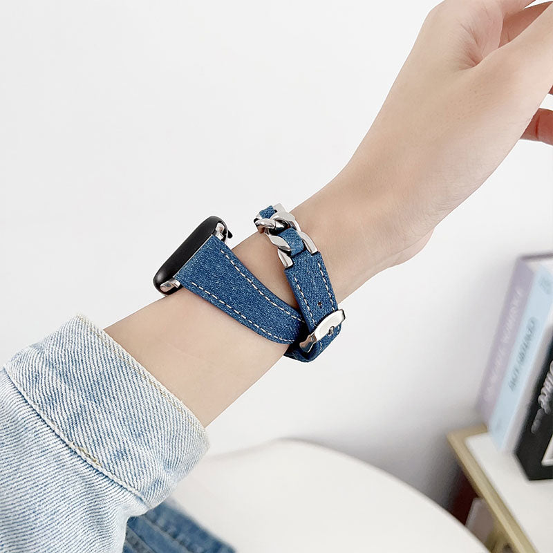 【カジュアルに映える】デニムチェーンダブルループアップルウォッチバンド【Apple Watch】