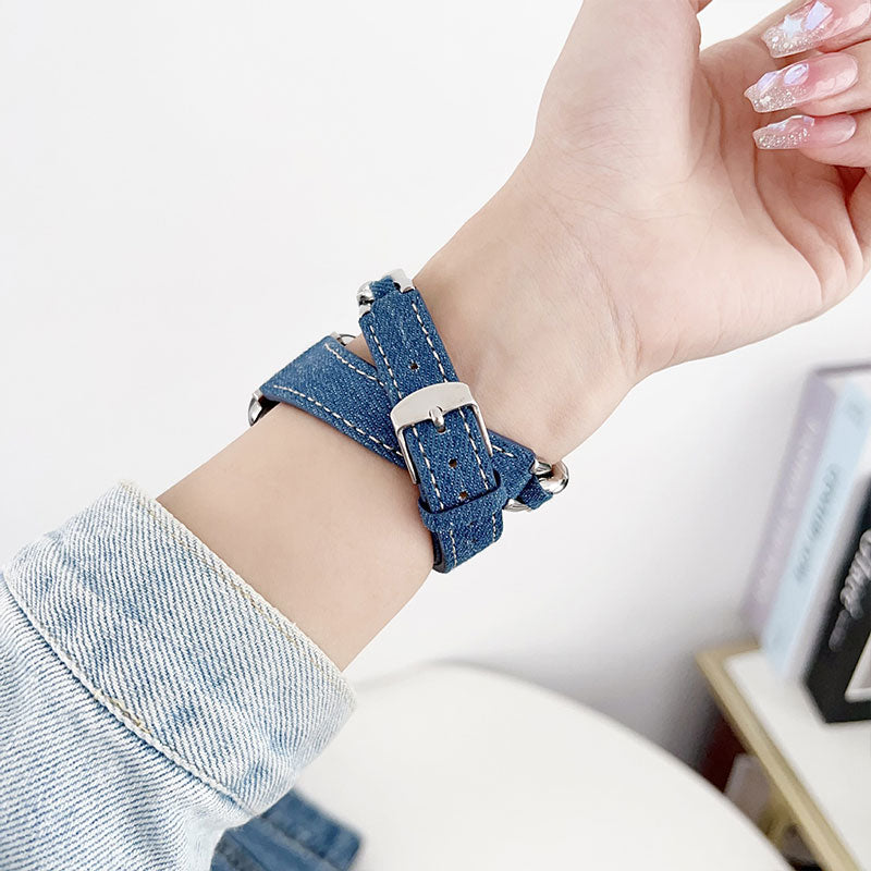 【カジュアルに映える】デニムチェーンダブルループアップルウォッチバンド【Apple Watch】