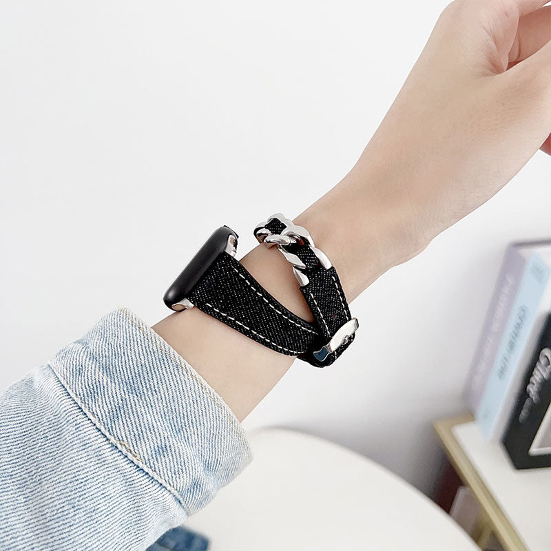 【カジュアルに映える】デニムチェーンダブルループアップルウォッチバンド【Apple Watch】