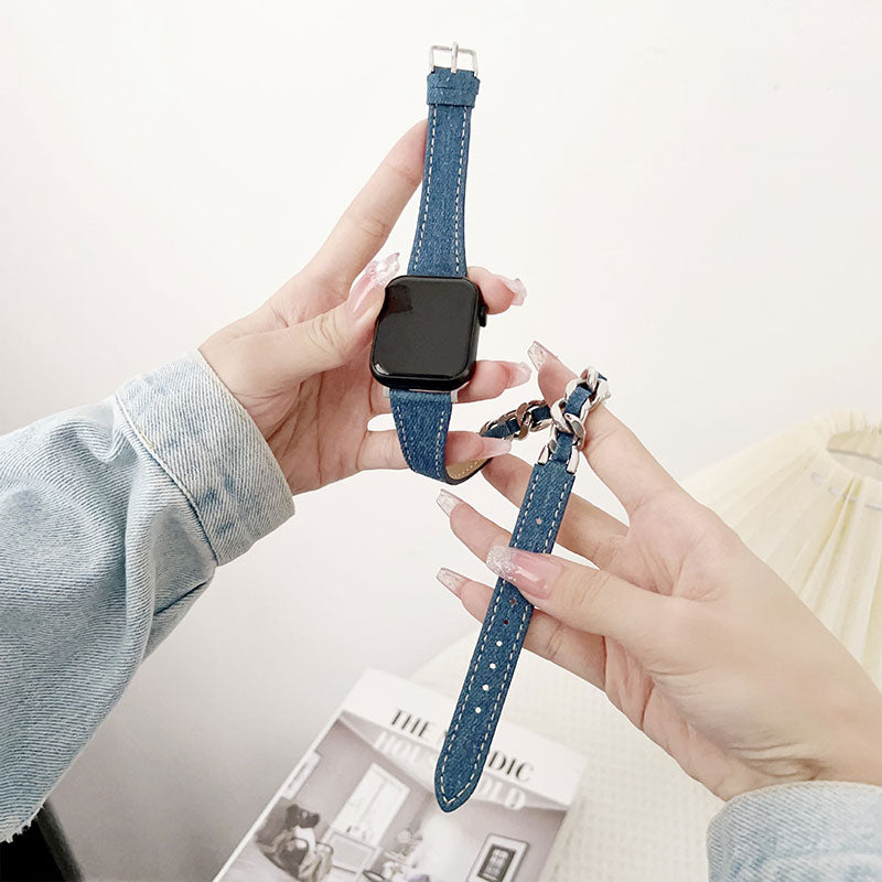 【カジュアルに映える】デニムチェーンダブルループアップルウォッチバンド【Apple Watch】