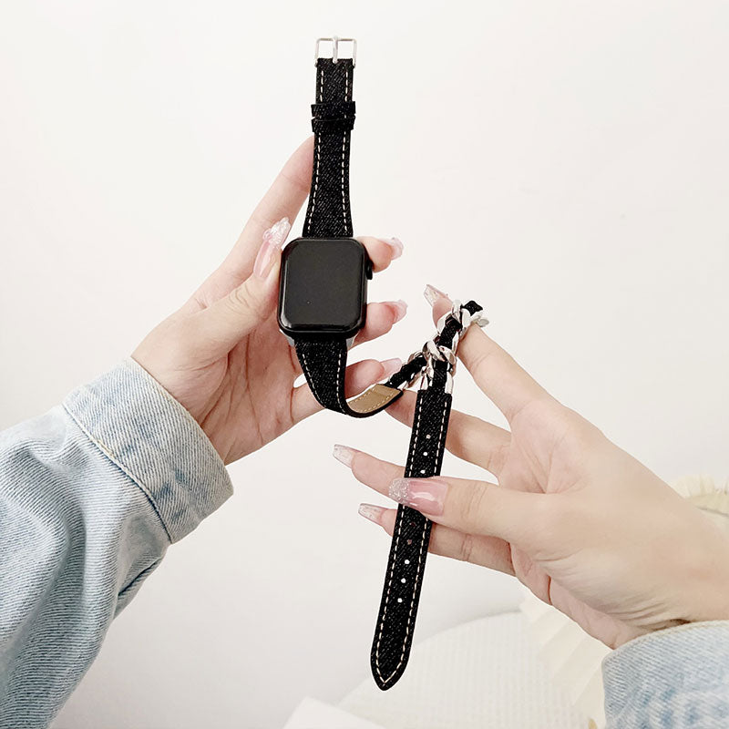 【カジュアルに映える】デニムチェーンダブルループアップルウォッチバンド【Apple Watch】