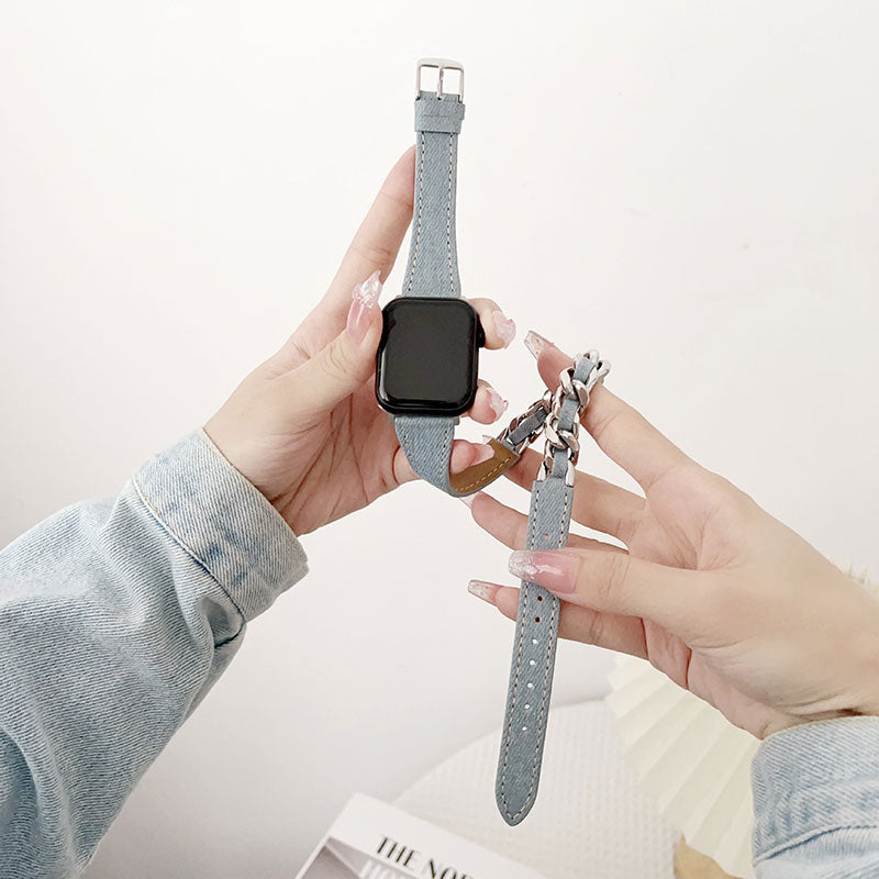 【カジュアルに映える】デニムチェーンダブルループアップルウォッチバンド【Apple Watch】