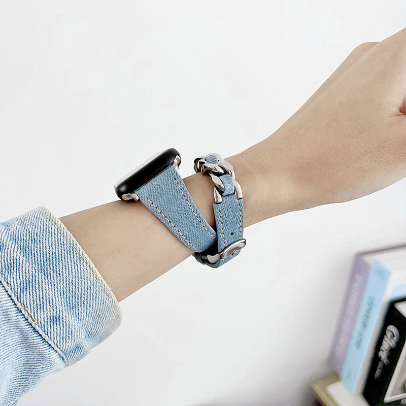 【カジュアルに映える】デニムチェーンダブルループアップルウォッチバンド【Apple Watch】