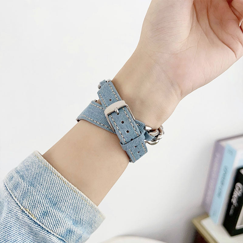 【カジュアルに映える】デニムチェーンダブルループアップルウォッチバンド【Apple Watch】