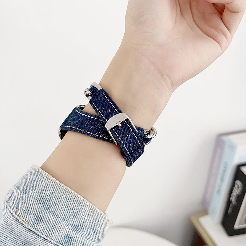 【カジュアルに映える】デニムチェーンダブルループアップルウォッチバンド【Apple Watch】
