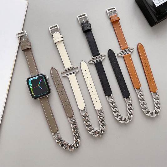 【全12色】ダブルループレザー＆チェーンアップルウォッチバンド【Apple Watch】