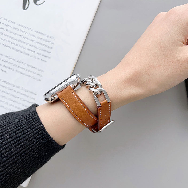 【全12色】ダブルループレザー＆チェーンアップルウォッチバンド【Apple Watch】