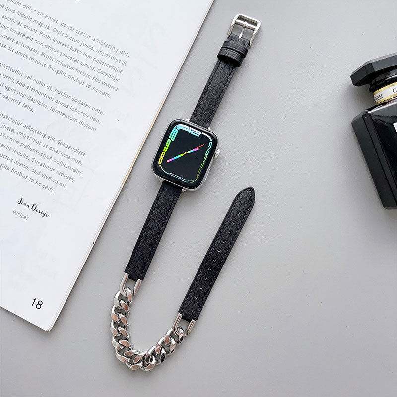 【全12色】ダブルループレザー＆チェーンアップルウォッチバンド【Apple Watch】