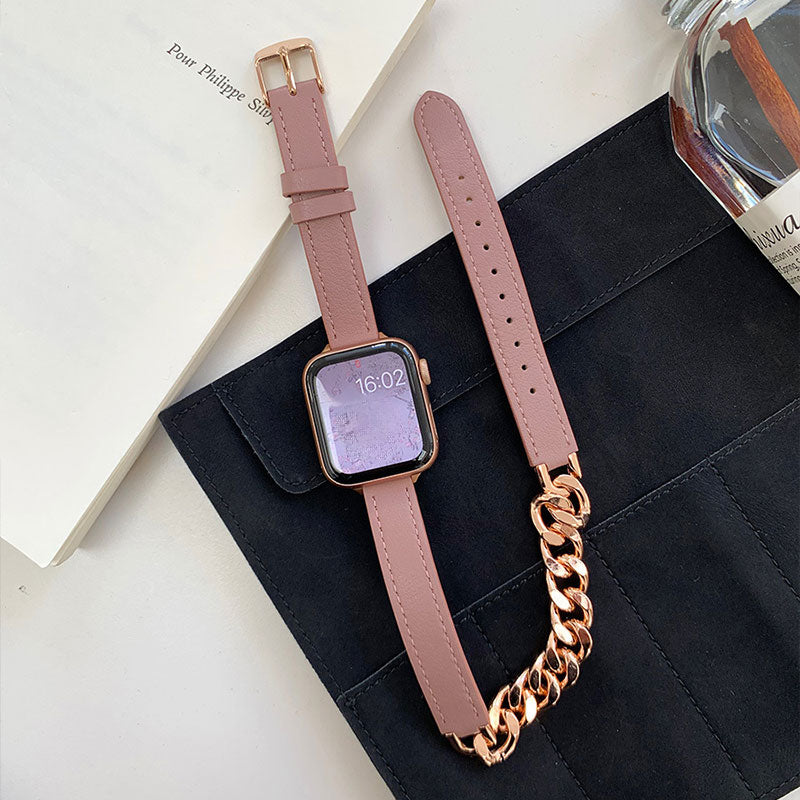 【全12色】ダブルループレザー＆チェーンアップルウォッチバンド【Apple Watch】