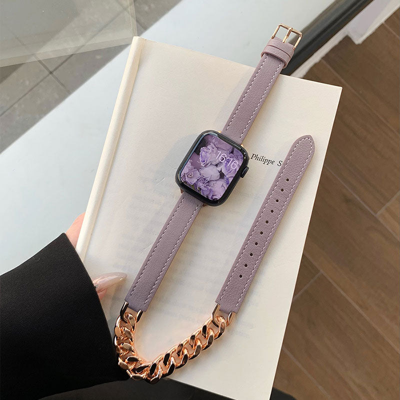 【全12色】ダブルループレザー＆チェーンアップルウォッチバンド【Apple Watch】