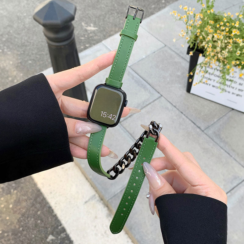 【全12色】ダブルループレザー＆チェーンアップルウォッチバンド【Apple Watch】