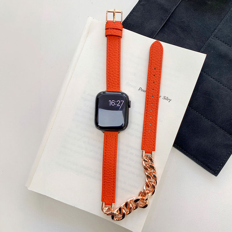 【全12色】ダブルループレザー＆チェーンアップルウォッチバンド【Apple Watch】