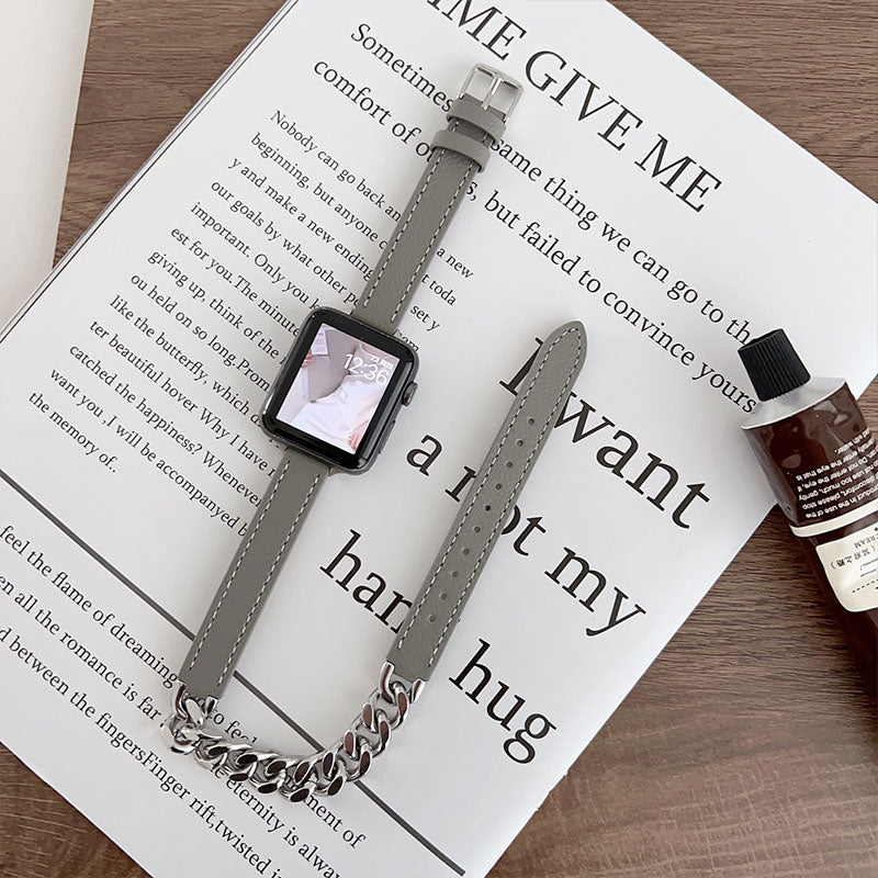 【全12色】ダブルループレザー＆チェーンアップルウォッチバンド【Apple Watch】