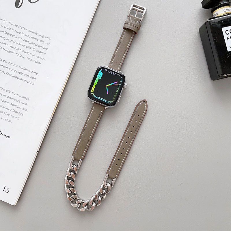 【全12色】ダブルループレザー＆チェーンアップルウォッチバンド【Apple Watch】