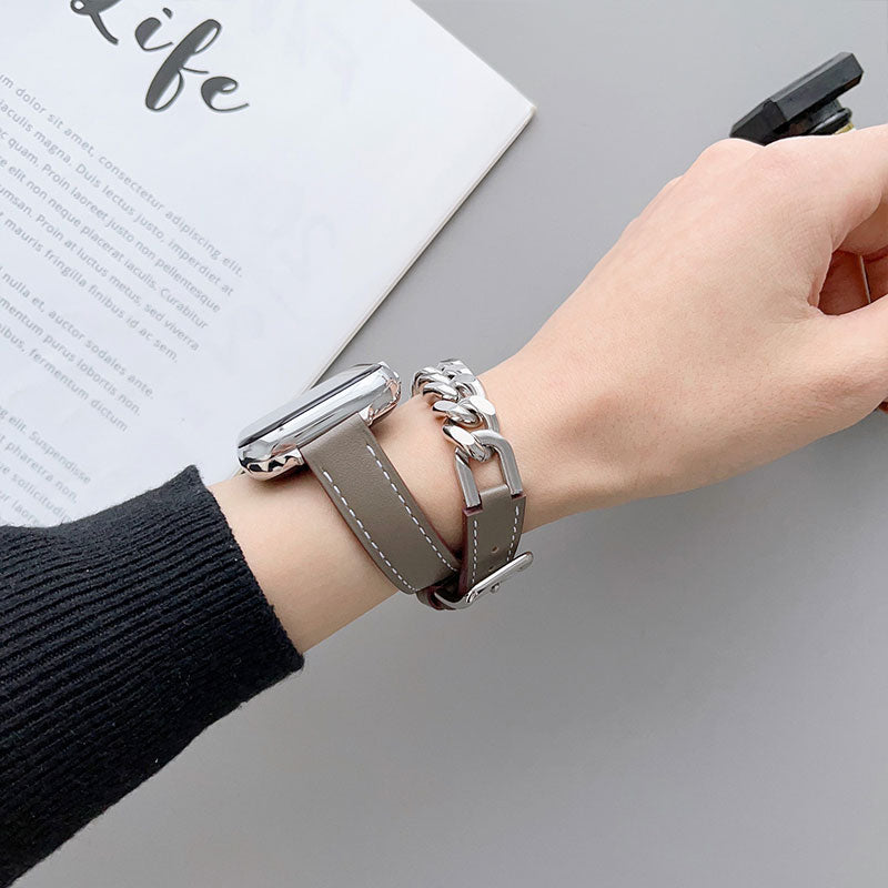 【全12色】ダブルループレザー＆チェーンアップルウォッチバンド【Apple Watch】