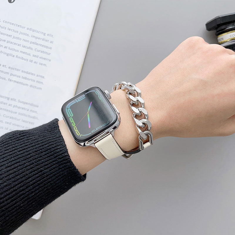 【全12色】ダブルループレザー＆チェーンアップルウォッチバンド【Apple Watch】