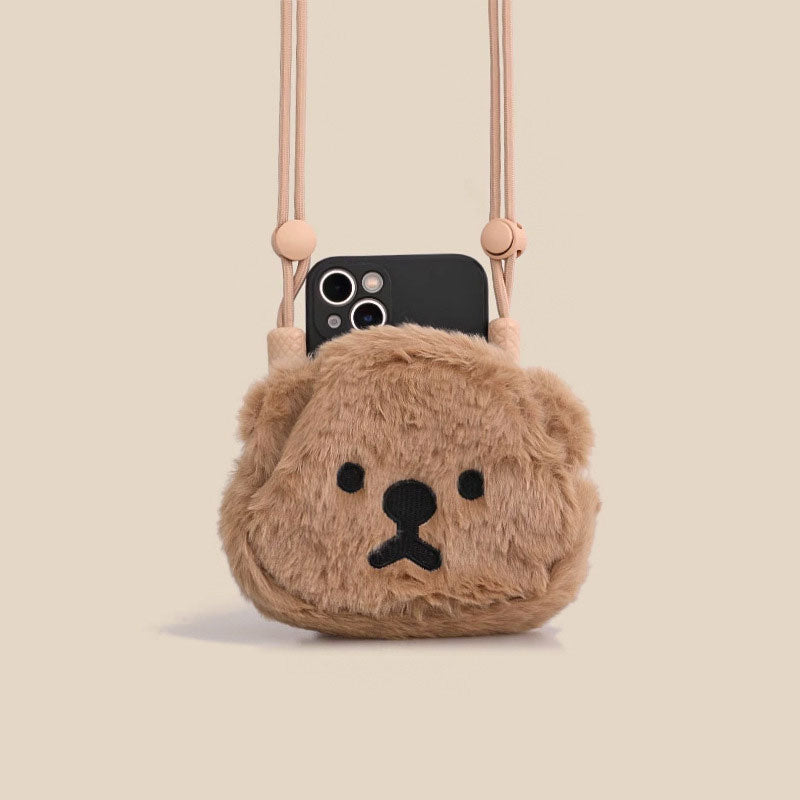 【ふわもこベア】くまポーチ付きサイドクリップスマホショルダー【ストラップタイプ】
