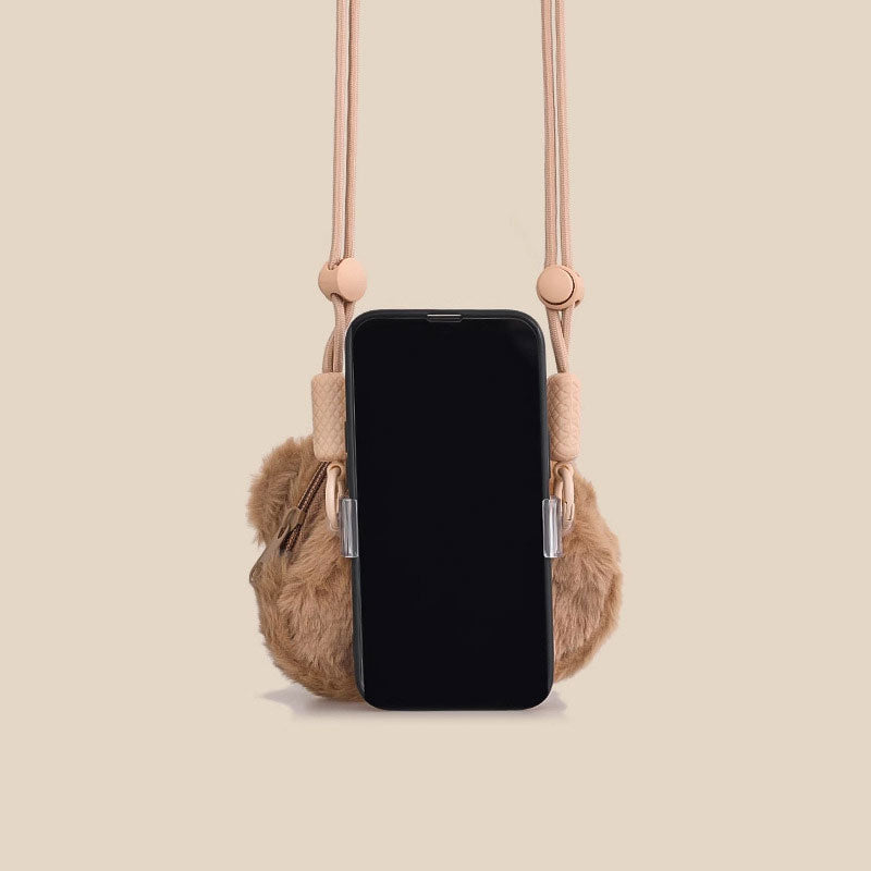 【ふわもこベア】くまポーチ付きサイドクリップスマホショルダー【ストラップタイプ】