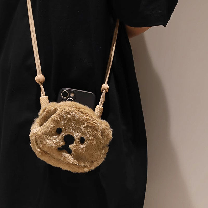 【ふわもこベア】くまポーチ付きサイドクリップスマホショルダー【ストラップタイプ】
