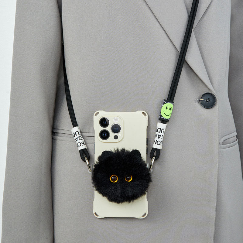 【キュートな瞳👀】もふもふにゃんこサイドクリップスマホショルダー【ストラップタイプ】