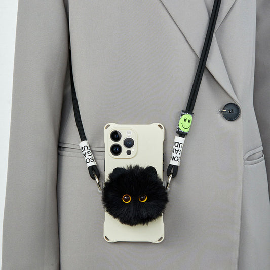 【キュートな瞳👀】もふもふにゃんこサイドクリップスマホショルダー【ストラップタイプ】