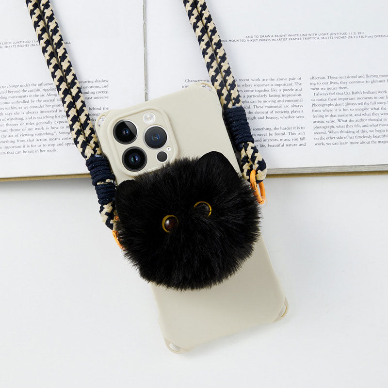 【キュートな瞳👀】もふもふにゃんこサイドクリップスマホショルダー【ストラップタイプ】