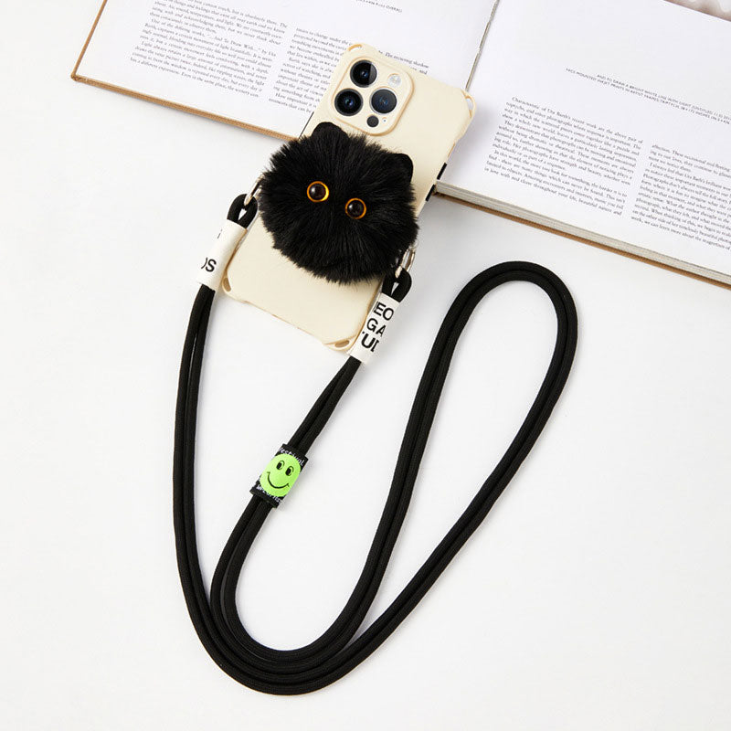 【キュートな瞳👀】もふもふにゃんこサイドクリップスマホショルダー【ストラップタイプ】