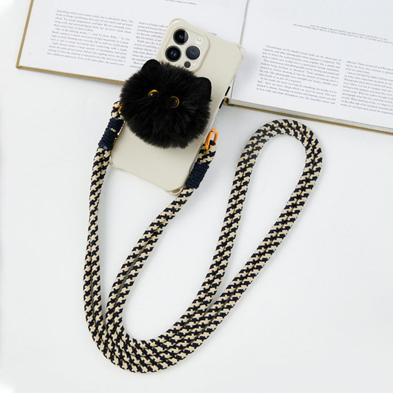 【キュートな瞳👀】もふもふにゃんこサイドクリップスマホショルダー【ストラップタイプ】