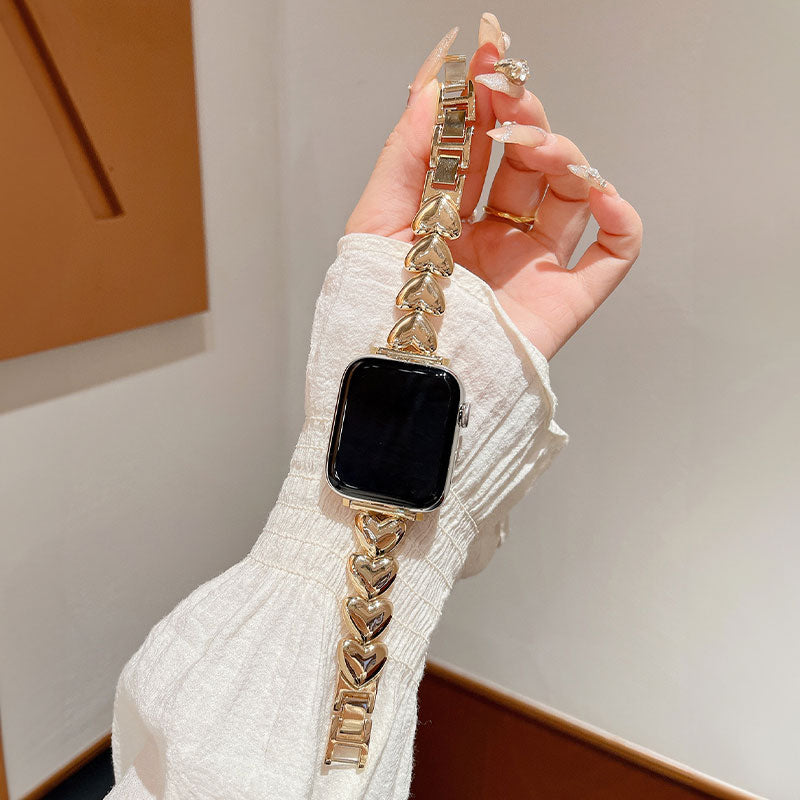 【可憐に輝く】ハートデザインメタルアップルウォッチバンド【Apple Watch】