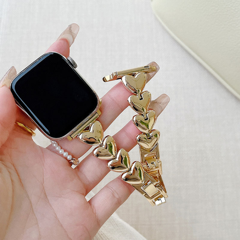 【可憐に輝く】ハートデザインメタルアップルウォッチバンド【Apple Watch】