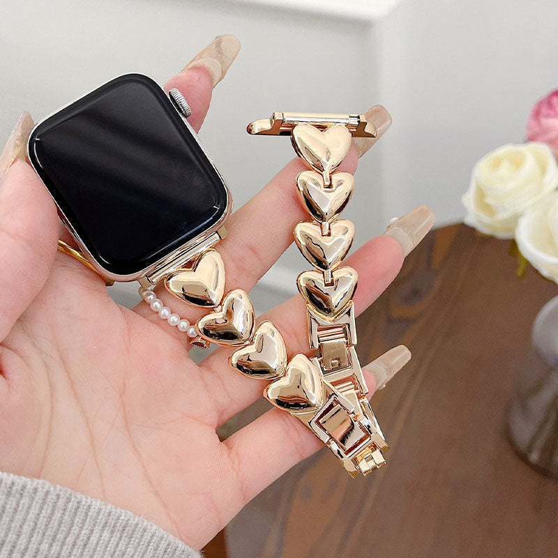 【可憐に輝く】ハートデザインメタルアップルウォッチバンド【Apple Watch】