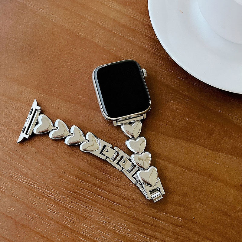 【可憐に輝く】ハートデザインメタルアップルウォッチバンド【Apple Watch】