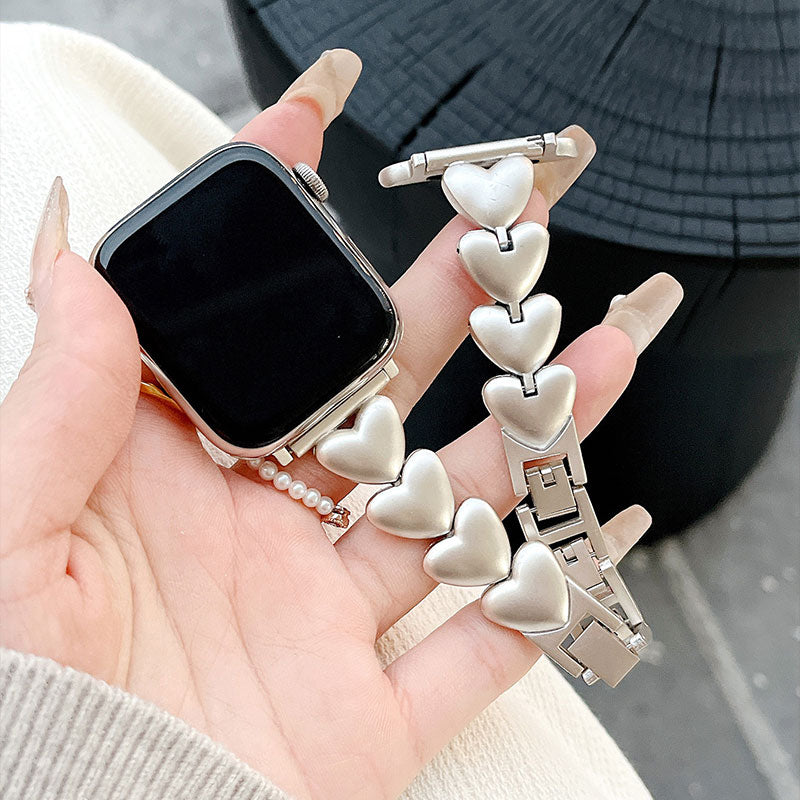 【可憐に輝く】ハートデザインメタルアップルウォッチバンド【Apple Watch】