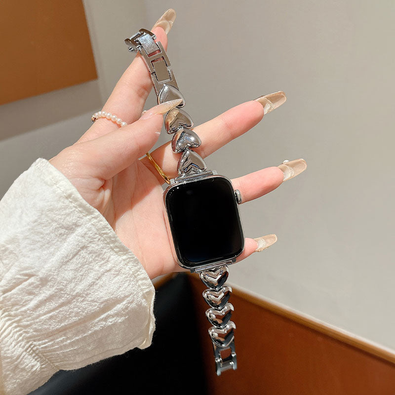 【可憐に輝く】ハートデザインメタルアップルウォッチバンド【Apple Watch】
