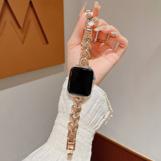 【可憐に輝く】ハートデザインメタルアップルウォッチバンド【Apple Watch】