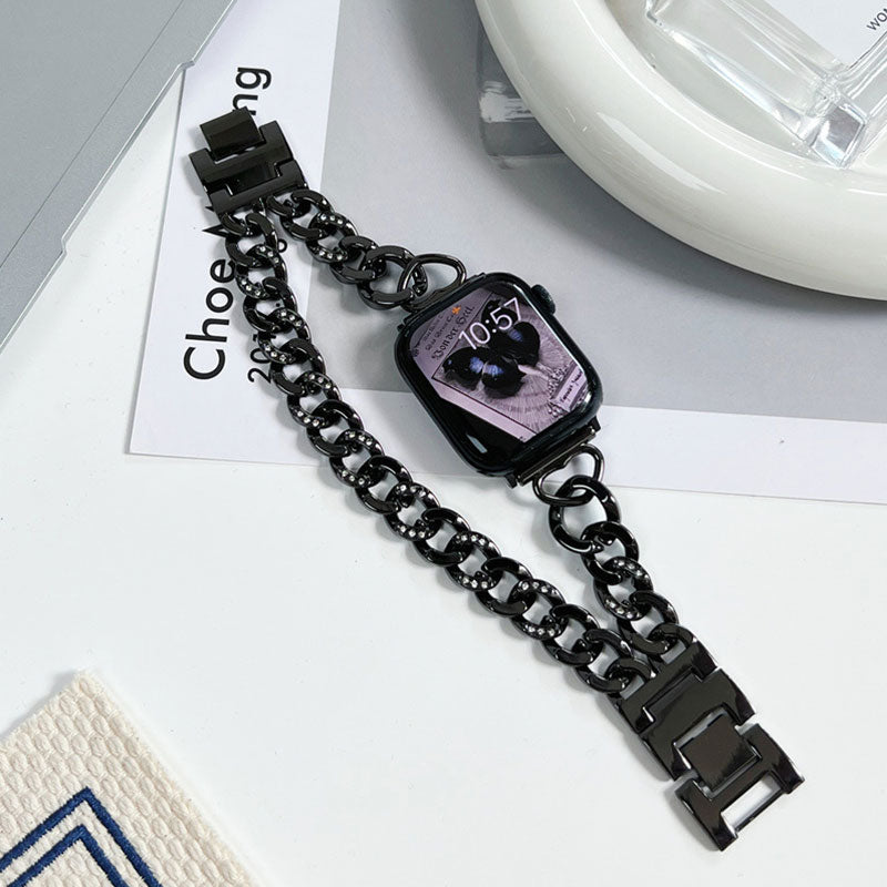 【華やかに煌めく】メタルチェーンダブルループアップルウォッチバンド【Apple Watch】